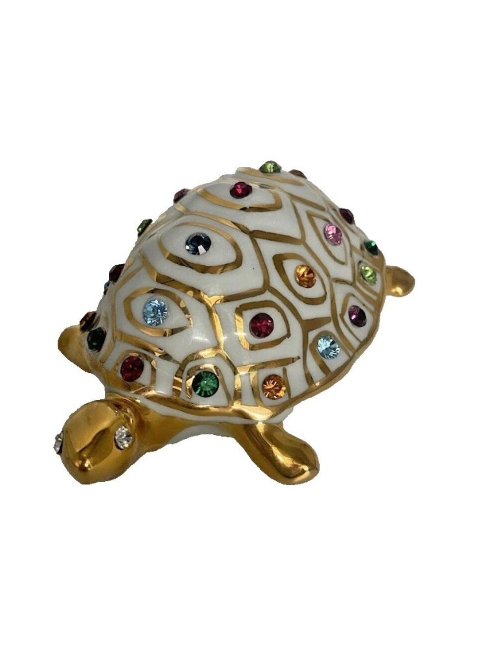 Vintage Capodimonte Polaris Turtle Figurine 24K Gold Swarovski Crystals Italy